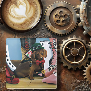 Dessous-de-verre En Verre Steampunk Dachshund montre Bottes victoriennes