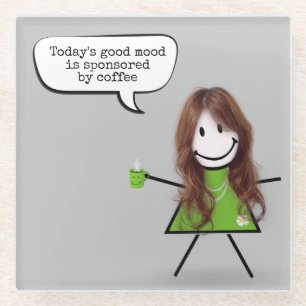 Dessous-de-verre En Verre Stick Girl with Coffee and Quote