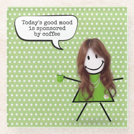 Dessous-de-verre En Verre Stick Girl with Coffee and Quote (Devant)