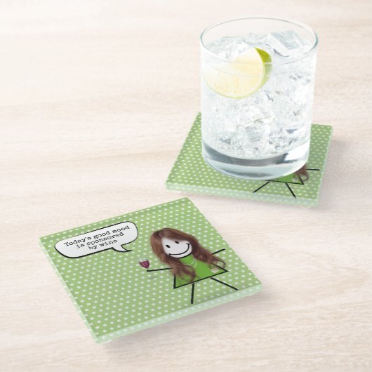 Dessous-de-verre En Verre Stick Girl with Wine and Quote (Incliné)