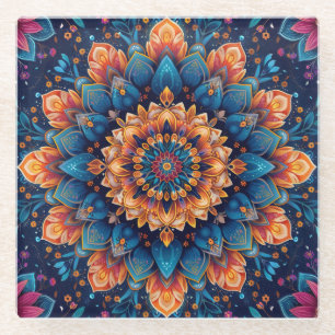 Dessous-de-verre En Verre Style d'art numérique de fleur de mandala-23907.