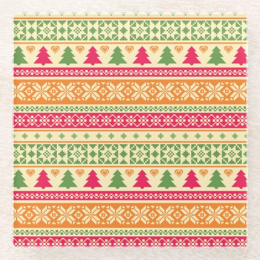 Dessous-de-verre En Verre Style Fair Isle Noël sans couture (Devant)