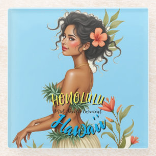 Dessous-de-verre En Verre Style vintage Hawaiian Travel Honolulu Hula Girl