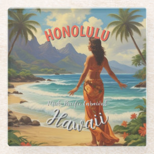 Dessous-de-verre En Verre Style vintage Hawaiian Travel Honolulu Mid-Pacific