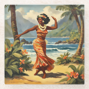 Dessous-de-verre En Verre Style vintage Hawaiian Travel Hula Girl Danser