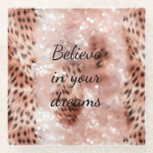 Dessous-de-verre En Verre Stylish Rose rose rose or Leopard Glitz