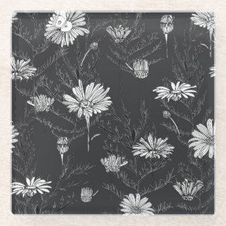 Dessous-de-verre En Verre Stylo noir Chamomile : Croquis floral.