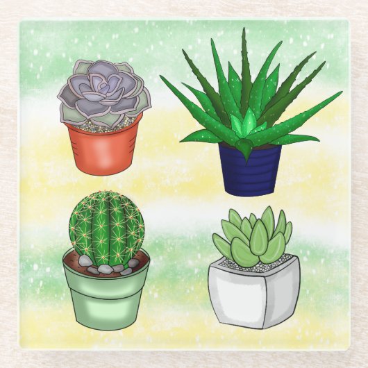 Dessous-de-verre En Verre Succulents à main (Devant)