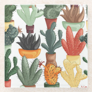 Dessous-de-verre En Verre Succulents, cactus : mignon motif floral.