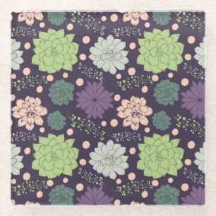 Dessous-de-verre En Verre Succulents pourpres Motif Floral Fabric