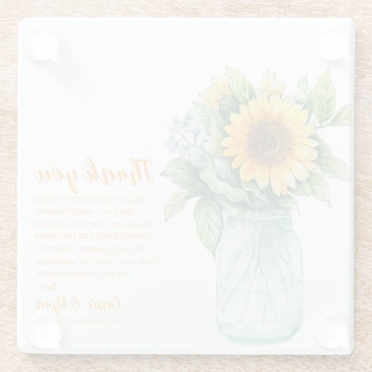 Dessous-de-verre En Verre Sunflower Mason Jar Mariage Merci Message (Dos)