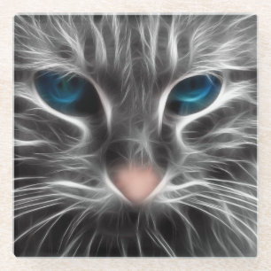 Dessous-de-verre En Verre Superbe Chat aux Yeux Bleus