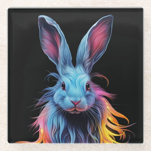 Dessous-de-verre En Verre Superbe Lapin Bleu en feu (Devant)