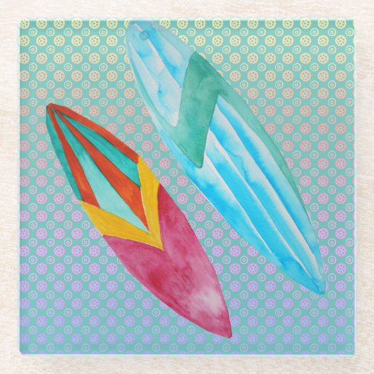 Dessous-de-verre En Verre Surf aquarelle (Devant)