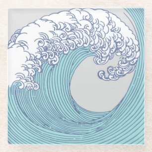 Dessous-de-verre En Verre Surf asiatique japonais Vague Art Ocean Art