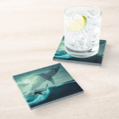 Dessous-de-verre En Verre Surf avec requins (Incliné)