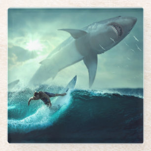 Dessous-de-verre En Verre Surf avec requins
