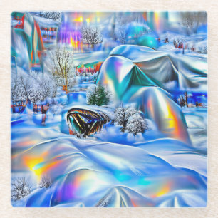 Dessous-de-verre En Verre Surreal Winter Wonderland avec lumière Iridescente