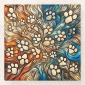 Dessous-de-verre En Verre Swirl curieux empreinte de patte chien canin absta (Devant)