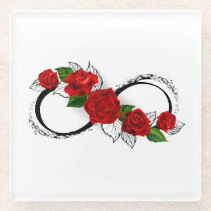 Dessous-de-verre En Verre Symbole de l'infini avec des roses rouges