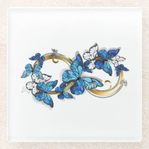 Dessous-de-verre En Verre Symbole infini de papillons Morpho bleus