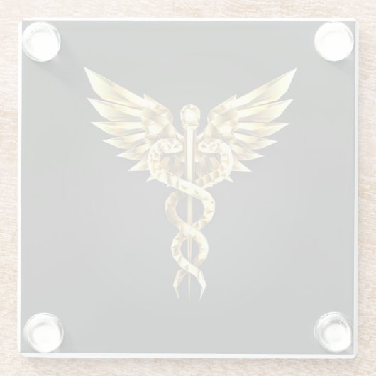 Dessous-de-verre En Verre Symbole Polygonal Or Caduceus (Dos)