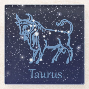 Dessous-de-verre En Verre Symbole Taurus Constellation et Zodiaque avec étoi