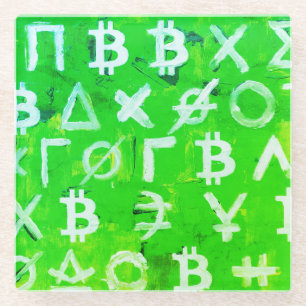 Dessous-de-verre En Verre Symboles de Bitcoin (Bright Profit Green - 1)