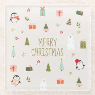 Dessous-de-verre En Verre Symboles de Noël mignons