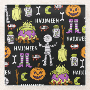 Dessous-de-verre En Verre Symboles d'Halloween, thème vintage continu