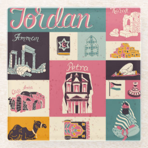 Dessous-de-verre En Verre Symboles illustrés de la culture jordanienne