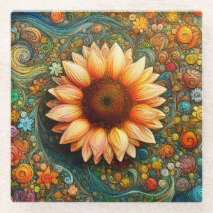 Dessous-de-verre En Verre Symphonie surréelle de tournesol