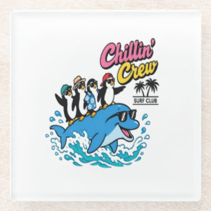 Dessous-de-verre En Verre T-Shirt Chillin Crew Surf Club Manchot Dauphin