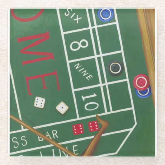 Dessous-de-verre En Verre Table Casino Craps avec chips et dés (Devant)
