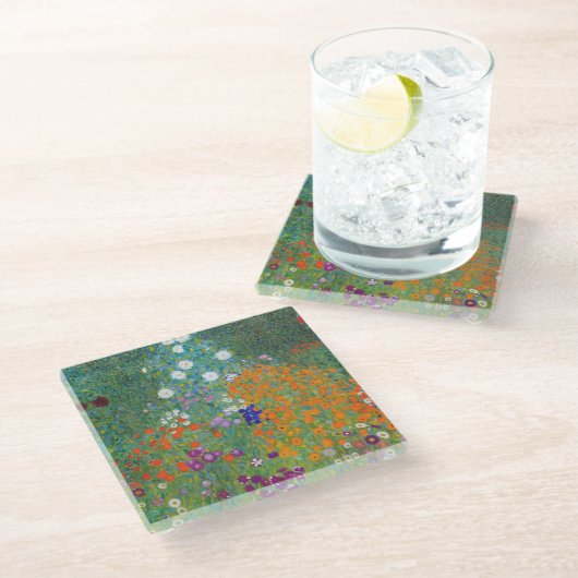 Dessous-de-verre En Verre Tableau Jardin Fleur Gustav Klimt (Incliné)