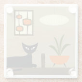 Dessous-de-verre En Verre Tablette du milieu du siècle Chat avec pots (Dos)