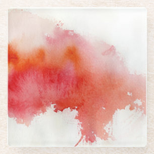 Dessous-de-verre En Verre Tache rouge, peint à la main abstrait d'aquarelle
