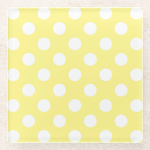 Dessous-de-verre En Verre Taches blanches polka sur jaune citron