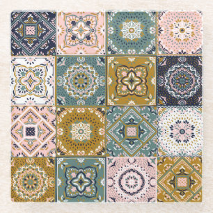 Dessous-de-verre En Verre Talavera Indian : Patchwork, Ethnic Mosaic.