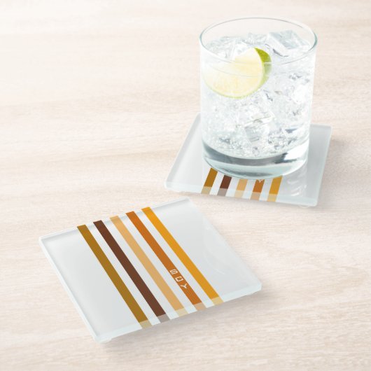 Dessous-de-verre En Verre Tan Brown Orange Vertical Stripes Monogramme (Incliné)