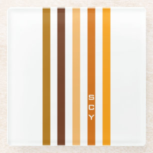 Dessous-de-verre En Verre Tan Brown Orange Vertical Stripes Monogramme