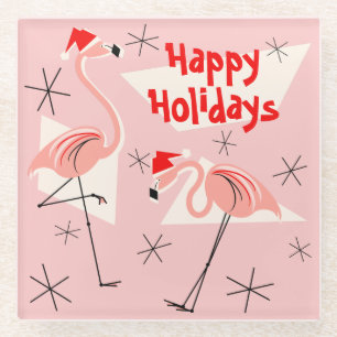 Dessous-de-verre En Verre Tapis de Noël rose Flamingo Santas Pink Happy Holi