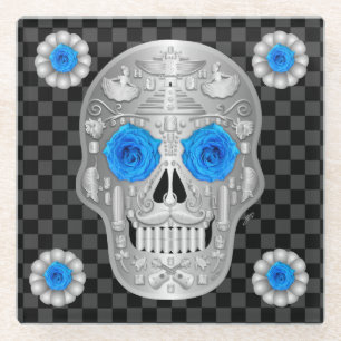 Dessous-de-verre En Verre Tapis de verre Chrome Calavera (Rose Bleue) pour b