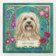 Tapis de verre personnalisé crème Lhasa Apso flora