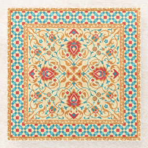 Dessous-de-verre En Verre Tapis oriental, motif fleurie ornementale.