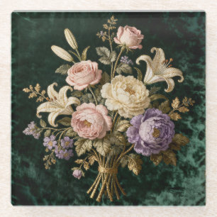 Dessous-de-verre En Verre Tapisserie de bouquet de roses de style antique