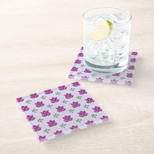 Dessous-de-verre En Verre Tapisserie Motif Lotus & Feuilles Dessus de Verre