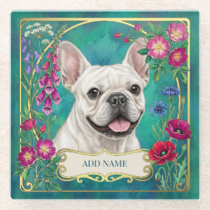 Dessous-de-verre En Verre Tasse personnalisée Bouledogue français blanc sur