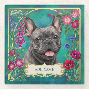 Dessous-de-verre En Verre Tasse personnalisée grise bleue Bouledogue françai