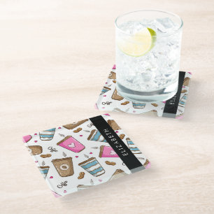 Dessous-de-verre En Verre Tasses À Café, Haricots À Café, Coeurs, Votre Nom